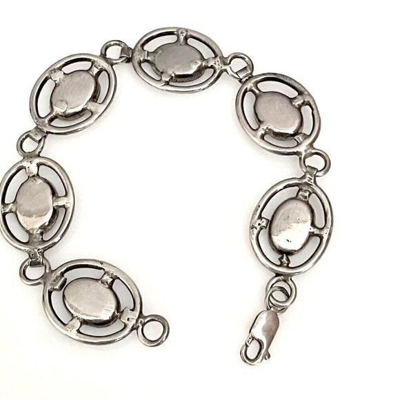 Vintage Handmade Sterling Silver Black Onyx Round Link Segment Bracelet 7.5" - Picture 2 of 5